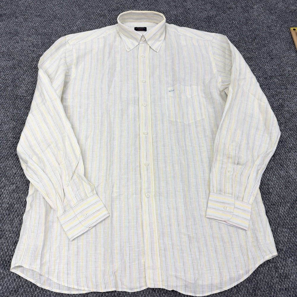 Paul & Shark Yachting Multicolor Striped 100% Linen Button Shirt Men's 41